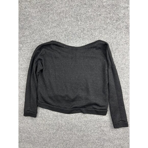 Nollie Sweater Womens Large Black Ribbed Cropped Long Sleeve Scoop Neck Made USA - Picture 8 of 9